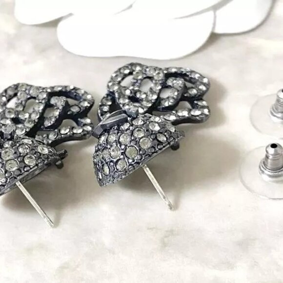CHANEL CC Logos Rhinestone Camellia Dangle Earrings 00A Auth w/Box #1 - Picture 3 of 5